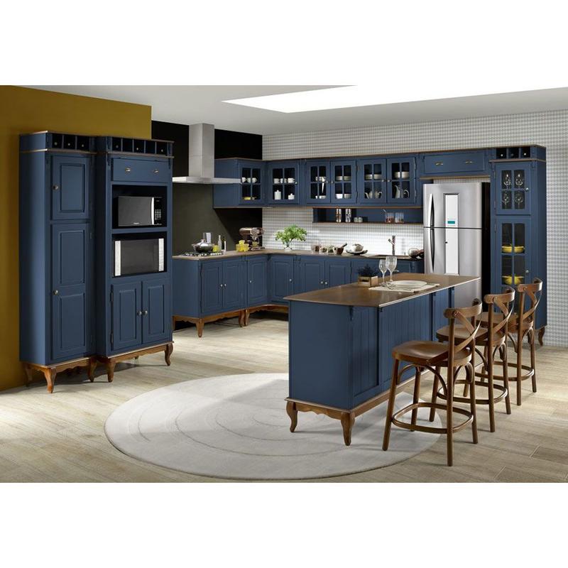 Nissy4つセット ウォールナットazeria ac-3078 Cozinha Modulada Completa de Madeira Hannover - Azul - Linz